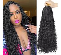Goddess Box Braids Crochet Hair with Curly Ends 18 Inch Bohomian Braids Crochet Braids Crochet Braids 8 Packs 3 Crochet Braids Synthetic Braiding Hair Extensions for Black Women 18 Inch 1B)