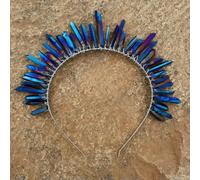 Goddess Bridal Crown Raw Crystal Quartz Tiara Queen Party Headband Hair Hoop-Blue
