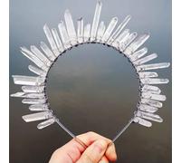 Goddess Bridal Crown Raw Crystal Quartz Tiara Queen Party Headband Hair Hoop-Clear-Silver