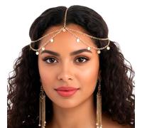 Goddess Head Chain Gold Women's Fortune teller Headpiece Sequins Boho Tassel Hair Chain, Golden Headpiece Bridal Hair Accessories for Wedding, Festival, Party, Costume, Forehead Chain Jewellery