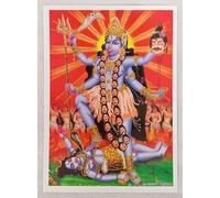 Goddess Kali Hindu God Glossy Shrine Picture Gold Glitter Finish