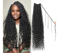 Goddess Locs Crochet Hair 30 Inch Pre Looped Boho Faux Curls with Curly Ends Long Bohemian River Curls Crochet Hair for Black Women (30", 1B)