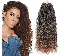 Goddess Locs Crochet Hair Extensions 18 Inch Boho River Locs Hippie Locks Wavy Crochet Hair Extensions with Curly Hair in the Middle and Ends 7 Packs 18" T30