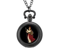 Goddess of Greek Mythology Vintage Pocket Watches Roman Numerals Quaretz Watch with Chain Christmas Birthday Gifts Black-Style