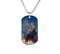 Goddess of Wisdom Playing Harp Couples Memorial Necklaces for Women Men Square Titanium Steel Chains Pendant Jewelry Gift