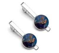 Goddess of Wisdom Playing Harp Silver Tie Clip Long Styles Necktie Clip Tie Bar for Business Wedding Graduation