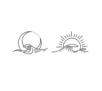 GoDdis 2 Sheets of Sea Wave Sun and Moon Lines Waterproof Temporary Tattoo Stickers - Black - Modern - Variety Pack - Suitable for Face, Body, Parties & Holidays - Ages 8+