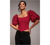 Goddiva 3D Textured Sleeve Scuba Corset Top - Burgundy by Goddiva - BurgundyRed - 10