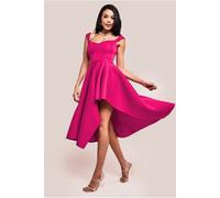 Goddiva Asymmetric Flared Hem Midi Dress - Magenta by Goddiva - Magenta - 12