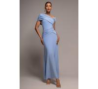 Goddiva Asymmetric Neck Gathered Waist Maxi Dress In Blue Blue