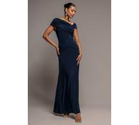 Goddiva Asymmetric Neck Gathered Waist Maxi Dress In Navy Navy