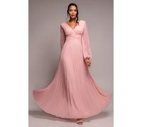 Goddiva Balloon Sleeve Chiffon Maxi Dress - Blush Pink by Goddiva - Blush Pink - 10