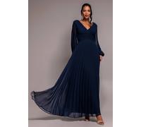 Goddiva Balloon Sleeve Chiffon Maxi In Navy Navy 10