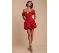 Goddiva Bardot Babydoll Corset Mini Dress In Red Red 14