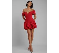 Goddiva Bardot Babydoll Corset Mini Dress In Red Red 16