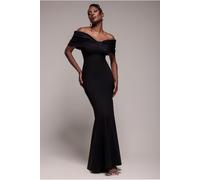 Goddiva Bardot Bow Neck Maxi Dress - Black by Goddiva - Black - 6