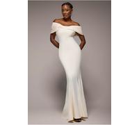 Goddiva Bardot Bow Neck Maxi Dress - Cream by Goddiva - Cream - 18