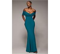 Goddiva Bardot Bow Neck Maxi Dress - Emerald Green by Goddiva - Emerald Green - 10