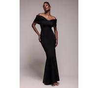 Goddiva Bardot Bow Neck Maxi Dress In Black Black 16