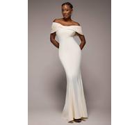 Goddiva Bardot Bow Neck Maxi Dress In Cream Cream 18