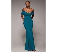 Goddiva Bardot Bow Neck Maxi Dress In Emerald Emerald 14