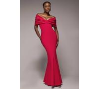 Goddiva Bardot Bow Neck Maxi Dress In Red Red 6