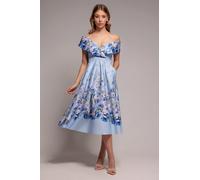 Goddiva Bardot Floral Print A-Line Scuba Foam Midi Dress - Blue by Goddiva - Blue - 10