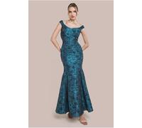 Goddiva Bardot Jacquard Maxi Dress - Emerald by Goddiva - Emerald - 8