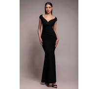 Goddiva Bardot Pleated Maxi Dress - Black by Goddiva - Black - 6