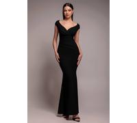 Goddiva Bardot Pleated Maxi Dress In Black Black 6