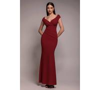Goddiva Bardot Pleated Maxi Dress In Burgundy Burgundy