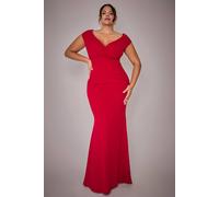 Goddiva Bardot Pleated Maxi Dress In Red Red