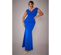 Goddiva Bardot Pleated Maxi Dress In Royal Royal 18