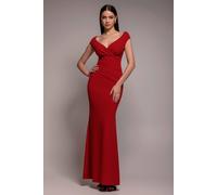 Goddiva Bardot Pleated Maxi Dress - Red by Goddiva - Red - 14