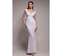 Goddiva Bardot Pleated Maxi Dress - White by Goddiva - White - 18