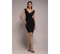 Goddiva Bardot Pleated Midi Dress - Black by Goddiva - Black - 10