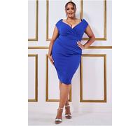 Goddiva Bardot Pleated Midi Dress In Cobalt Cobalt 26