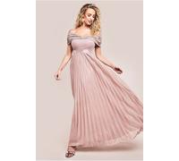 Goddiva Bardot Pleated Skirt Maxi Dress - Blush by Goddiva - Blush - 10