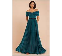 Goddiva Bardot Pleated Skirt Maxi Dress - Emerald by Goddiva - Emerald - 8