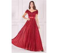 Goddiva Bardot Pleated Skirt Maxi Dress - Wine by Goddiva - Wine - 8