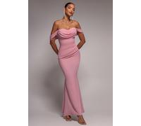 Goddiva Bardot Scuba & Chiffon Cowl Maxi Dress - Blush Pink by Goddiva - Blush - 16