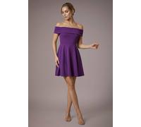 Goddiva Bardot Scuba Crepe Skater Mini Dress In Purple Purple 10