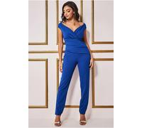 Goddiva Bardot Scuba Jumpsuit In Cobalt Cobalt