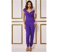 Goddiva Bardot Scuba Jumpsuit In Purple Purple