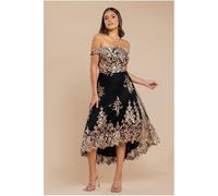 Goddiva Bardot Sequin & Lace High Low Midi - Champagne by Goddiva - Champagne - 8