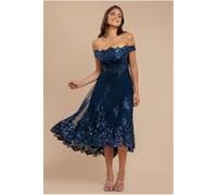 Goddiva Bardot Sequin & Lace High Low Midi - Navy by Goddiva - Navy - 12