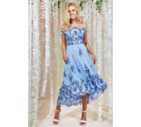 Goddiva Bardot Sequin & Lace High Low Midi - Powderblue by Goddiva - Powder Blue - 10