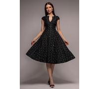 Goddiva Bead Embellished Jacquard A Line Midi Dress - Black by Goddiva - Black - 6