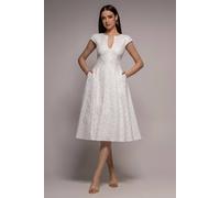 Goddiva Bead Embellished Jacquard A Line Midi Dress In White White 6