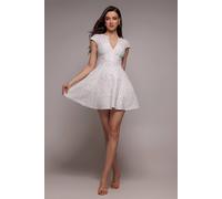 Goddiva Bead Embellished Jacquard Skater Mini Dress In White White 10